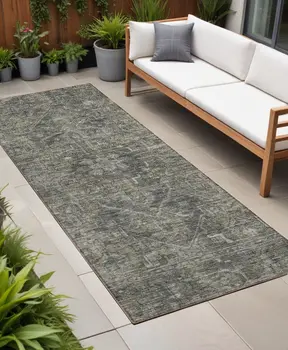 8' Runner Brown and Black Oriental Washable Non Skid Indoor Outdoor Runner Rug