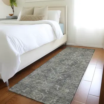 8' Runner Brown and Black Oriental Washable Non Skid Indoor Outdoor Runner Rug