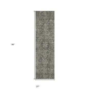 8' Runner Brown and Black Oriental Washable Non Skid Indoor Outdoor Runner Rug