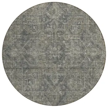 8' Round Brown and Black Round Oriental Washable Non Skid Indoor Outdoor Area Rug