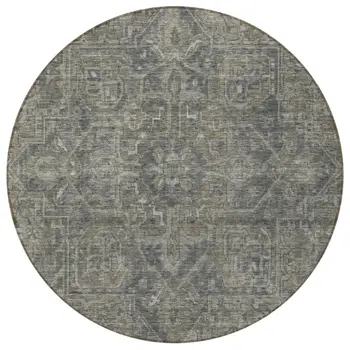 8' Round Brown and Black Round Oriental Washable Non Skid Indoor Outdoor Area Rug