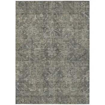 9' X 12' Brown and Black Oriental Washable Non Skid Indoor Outdoor Area Rug