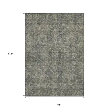 9' X 12' Brown and Black Oriental Washable Non Skid Indoor Outdoor Area Rug
