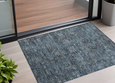 2' X 3' Navy and Black Oriental Washable Non Skid Indoor Outdoor Area Rug