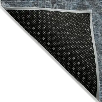 2' X 3' Navy and Black Oriental Washable Non Skid Indoor Outdoor Area Rug