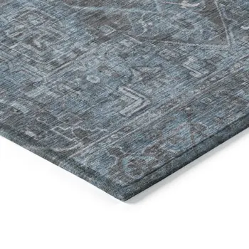 2' X 3' Navy and Black Oriental Washable Non Skid Indoor Outdoor Area Rug