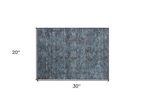 2' X 3' Navy and Black Oriental Washable Non Skid Indoor Outdoor Area Rug