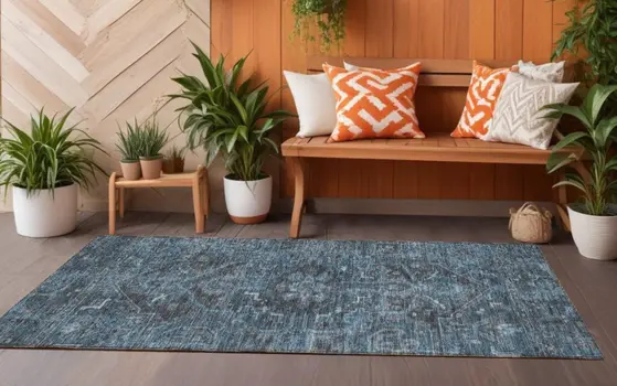 8' Black Oriental Washable Indoor Outdoor Runner Rug
