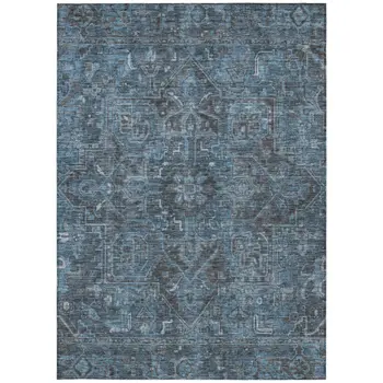 9' X 12' Navy and Black Oriental Washable Non Skid Indoor Outdoor Area Rug