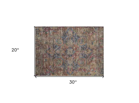 2' X 3' Red Orange and Blue Oriental Washable Non Skid Indoor Outdoor Area Rug