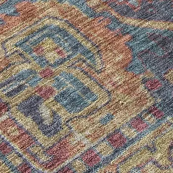 3' X 5' Red Orange And Blue Oriental Washable Indoor Outdoor Area Rug
