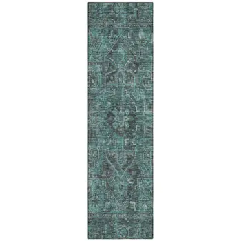 8' Runner Turquoise Oriental Washable Non Skid Indoor Outdoor Runner Rug