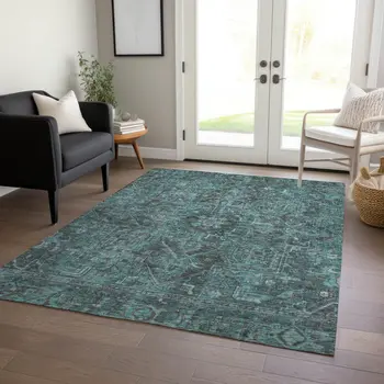 3' X 5' Turquoise Oriental Washable Non Skid Indoor Outdoor Area Rug