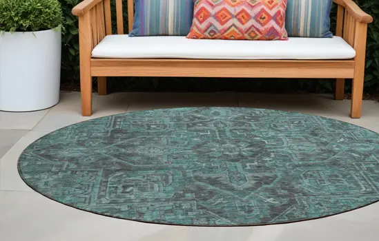 8' Round Turquoise Round Oriental Washable Non Skid Indoor Outdoor Area Rug
