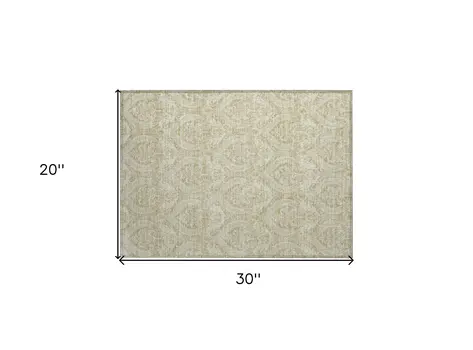 2' X 3' Light Green Damask Washable Non Skid Indoor Outdoor Area Rug