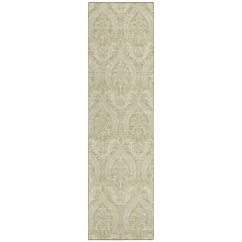 8' Runner Light Green Damask Washable Non Skid Indoor Outdoor Runner Rug
