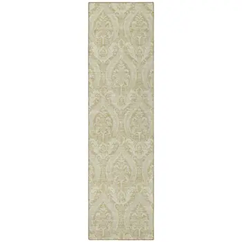 8' Runner Light Green Damask Washable Non Skid Indoor Outdoor Runner Rug