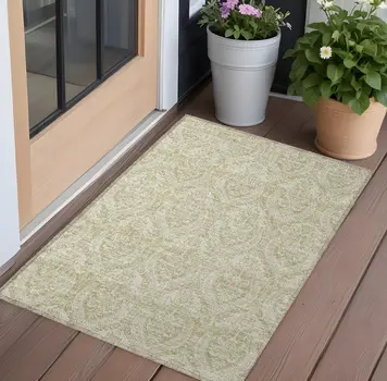 3' X 5' Light Green Damask Washable Non Skid Indoor Outdoor Area Rug