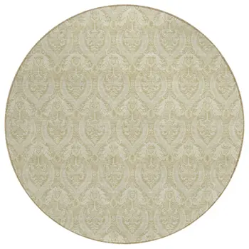 8' Round Light Green Round Damask Washable Non Skid Indoor Outdoor Area Rug