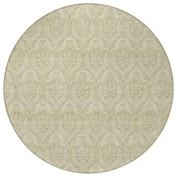8' Round Light Green Round Damask Washable Non Skid Indoor Outdoor Area Rug