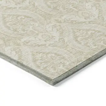 9' X 12' Light Green Damask Washable Non Skid Indoor Outdoor Area Rug
