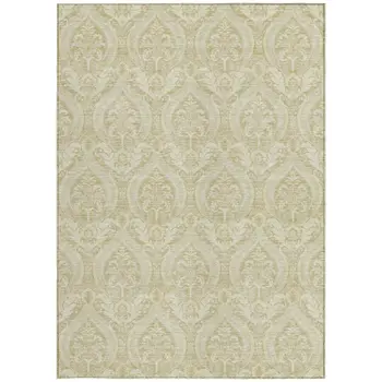 9' X 12' Light Green Damask Washable Non Skid Indoor Outdoor Area Rug