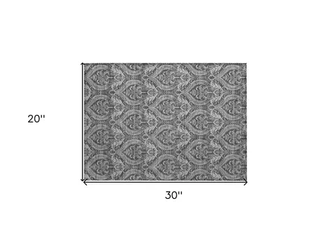 2' X 3' Gray Damask Washable Non Skid Indoor Outdoor Area Rug