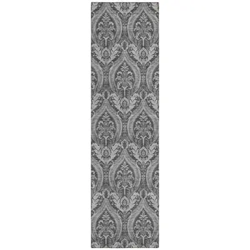 8' Runner Gray Damask Washable Non Skid Indoor Outdoor Runner Rug