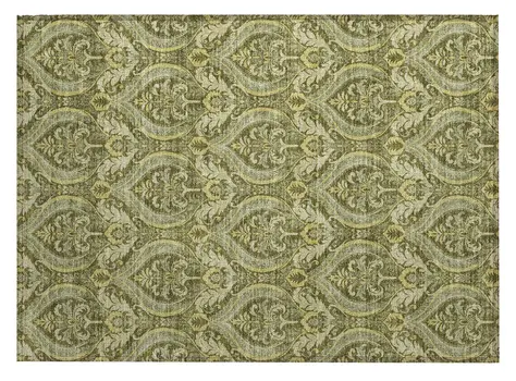 2' X 3' Green Damask Washable Non Skid Indoor Outdoor Area Rug
