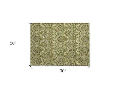 2' X 3' Green Damask Washable Non Skid Indoor Outdoor Area Rug