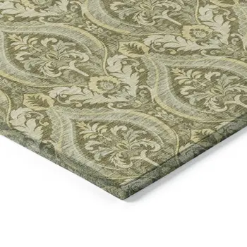 3' X 5' Green Damask Washable Non Skid Indoor Outdoor Area Rug