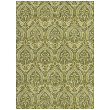 3' X 5' Green Damask Washable Non Skid Indoor Outdoor Area Rug
