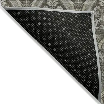 2' X 3' Taupe and Beige Damask Washable Non Skid Indoor Outdoor Area Rug