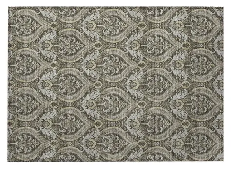 2' X 3' Taupe and Beige Damask Washable Non Skid Indoor Outdoor Area Rug