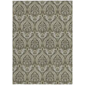 5' X 8' Taupe And Beige Damask Washable Indoor Outdoor Area Rug