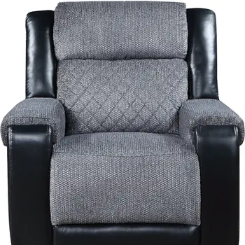 39" Black And Gray Faux Leather And Fabric Manual Recliner