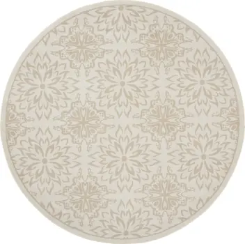5' Beige and Ivory Floral Non Skid Round Rug