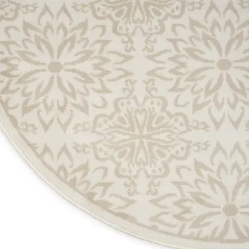 5' Beige and Ivory Floral Non Skid Round Rug