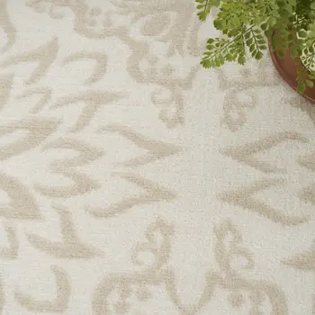 5' Beige and Ivory Floral Non Skid Round Rug