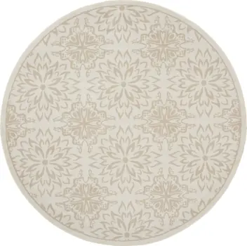 5' Beige and Ivory Floral Non Skid Round Rug