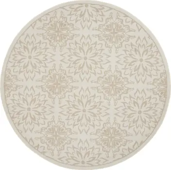 5' Beige and Ivory Floral Non Skid Round Rug