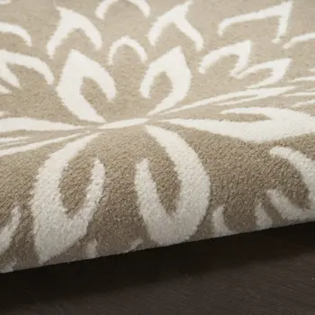 5' Taupe and Ivory Floral Non Skid Round Rug