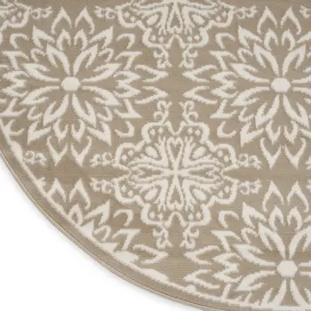 5' Taupe and Ivory Floral Non Skid Round Rug