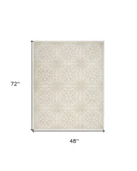 4' X 6' Beige and Ivory Floral Non Skid Area Rug