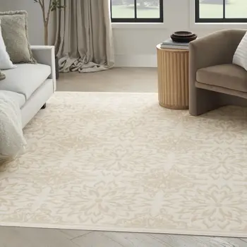 4' X 6' Beige and Ivory Floral Non Skid Area Rug