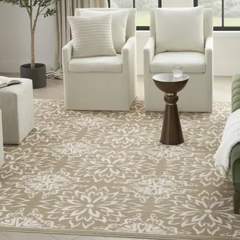 4' X 6' Taupe and Ivory Floral Non Skid Area Rug