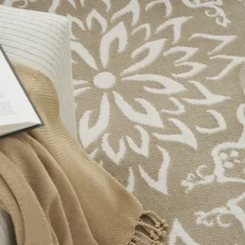 4' X 6' Taupe and Ivory Floral Non Skid Area Rug