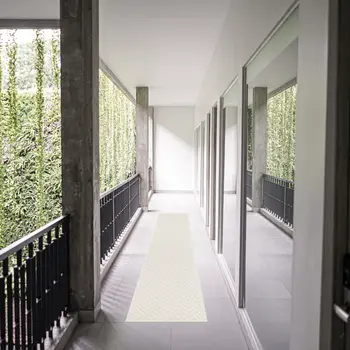 8' Ivory And White Geometric Indoor Outdoor Runner Rug