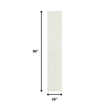 8' Ivory And White Geometric Indoor Outdoor Runner Rug