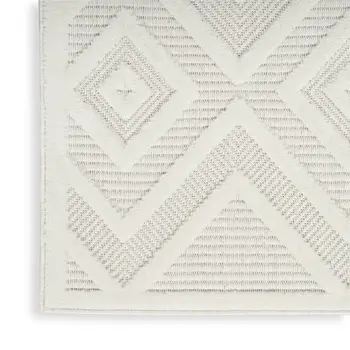 8' Ivory And White Geometric Indoor Outdoor Runner Rug